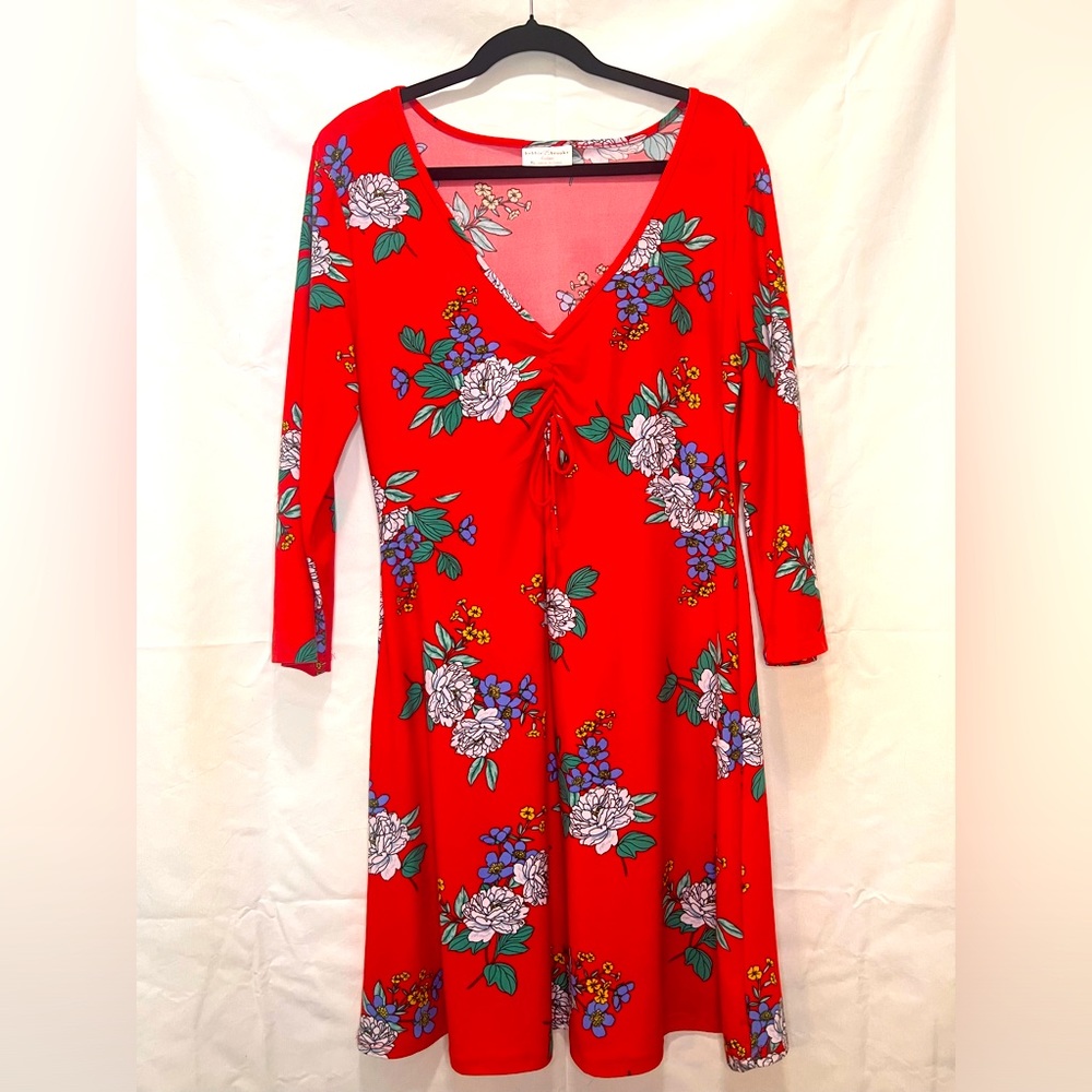 Red floral Bobbie brooks long sleeve dress XL